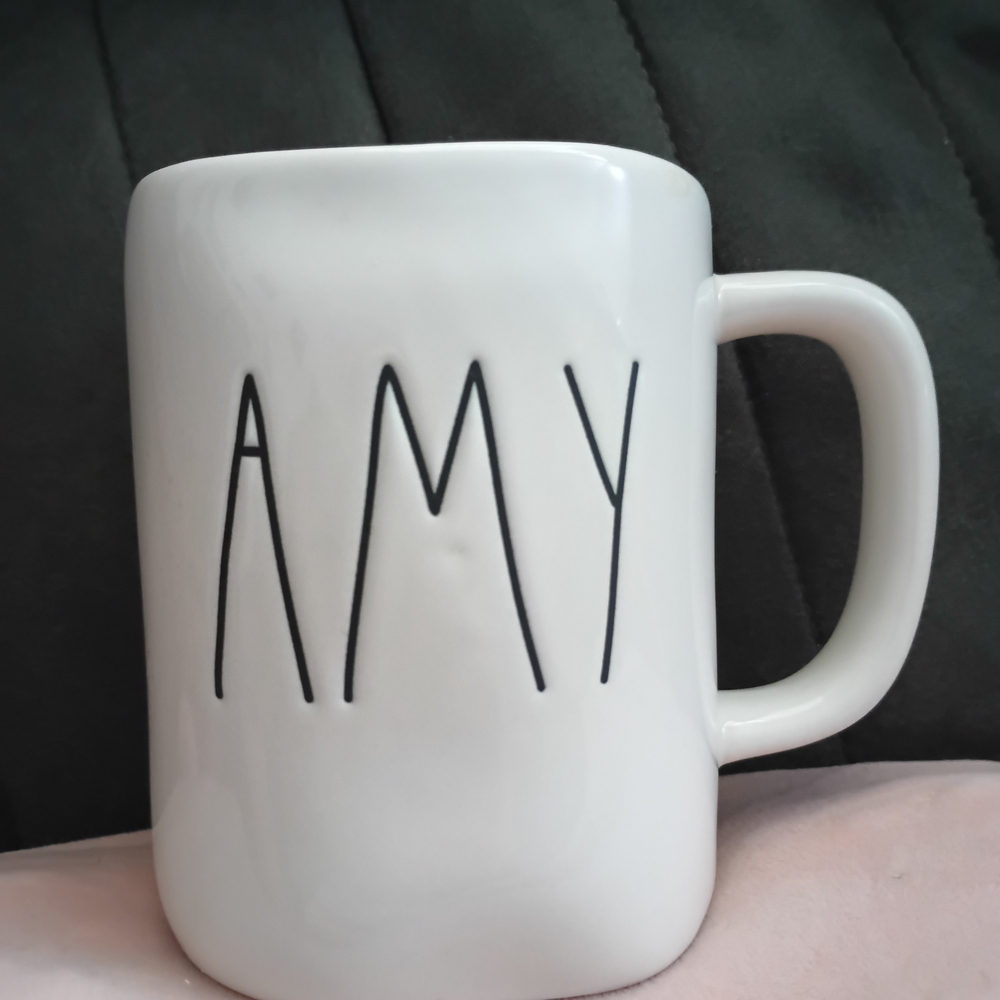 ***SOLD*** White Ceramic Mug with Black Lettering